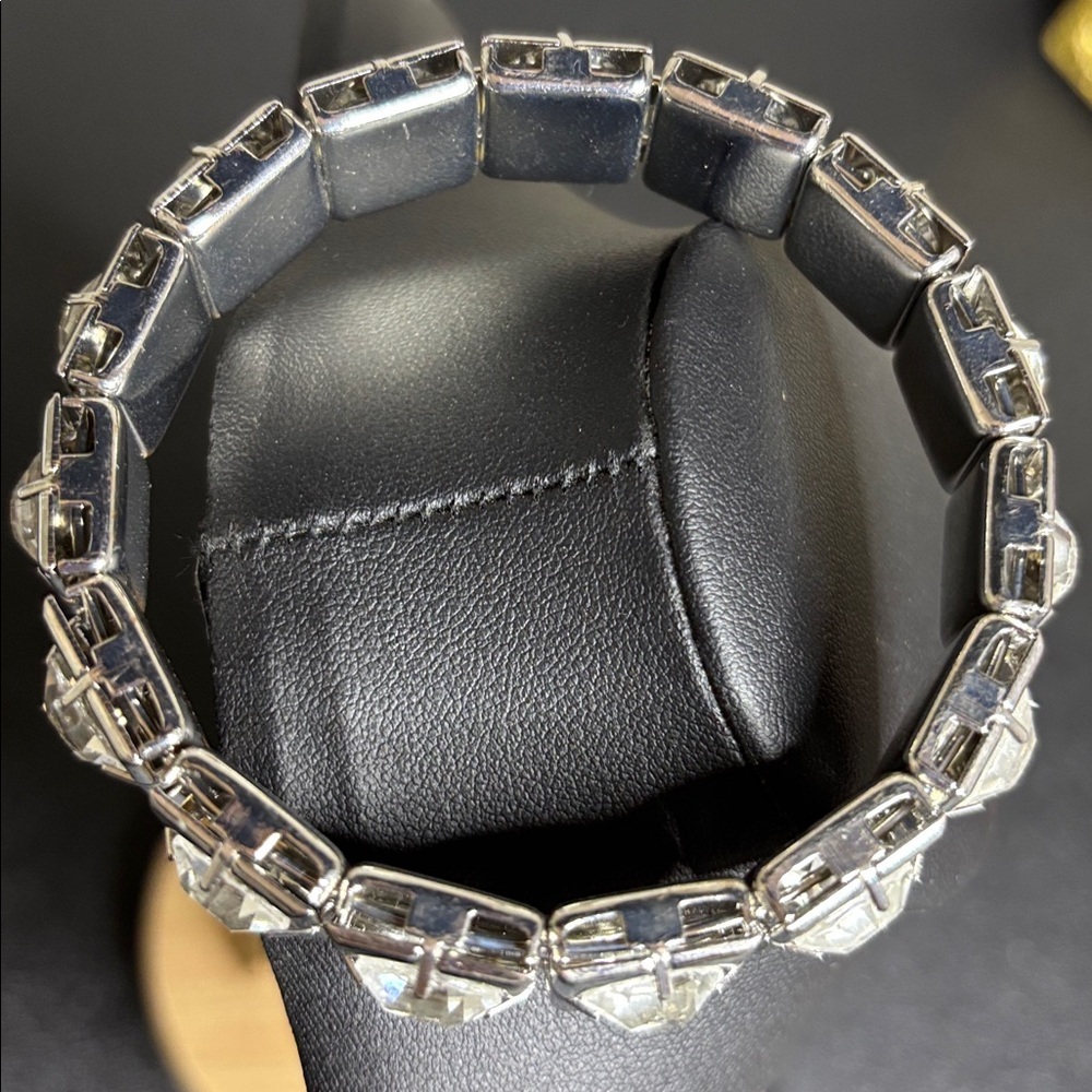 Silver Tone Bangle Bracelet with Clear Gemstones - Picture 5 of 6